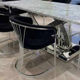 HOME LUXE INTERIOR Elina 180cm Grey Marble Dining Table & 6 Black Porado Chairs Set - Size: 180 cm - thumbnail 5