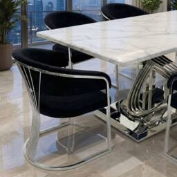 HOME LUXE INTERIOR Elina 180cm Grey Marble Dining Table & 6 Black Porado Chairs Set - Size: 180 cm - thumbnail 7