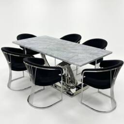 HOME LUXE INTERIOR Elina 180cm Grey Marble Dining Table & 6 Black Porado Chairs Set - Size: 180 cm - thumbnail 1