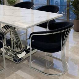 HOME LUXE INTERIOR Elina 180cm Grey Marble Dining Table & 6 Black Porado Chairs Set - Size: 180 cm - thumbnail 6