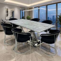 HOME LUXE INTERIOR Elina 180cm Grey Marble Dining Table & 6 Black Porado Chairs Set - Size: 180 cm - thumbnail 4