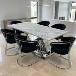 HOME LUXE INTERIOR Elina 180cm Grey Marble Dining Table & 6 Black Porado Chairs Set - Size: 180 cm - thumbnail 2