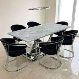 HOME LUXE INTERIOR Elina 180cm Grey Marble Dining Table & 6 Black Porado Chairs Set - Size: 180 cm - thumbnail 3