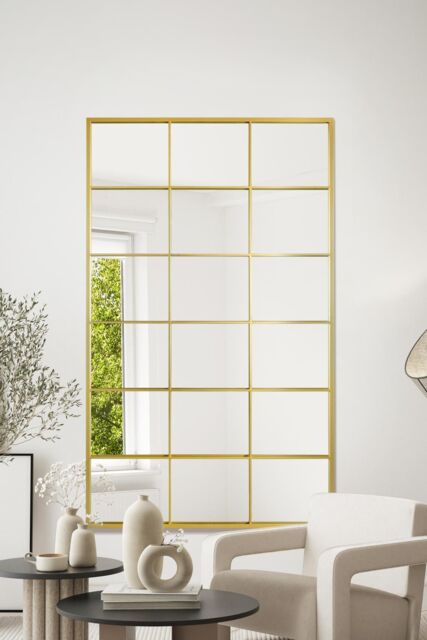 "MirrorOutlet Gold Modern Window Leaner / Wall Mirror 79"" X 47"" 200CM X 120CM - Size: 1 Pack" - image 1