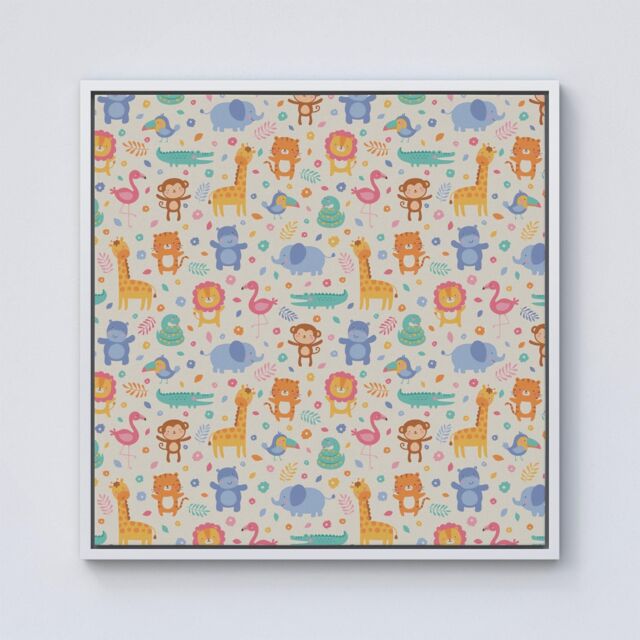Warren Reed - Designer Cute Pastel Jungle Animals Framed Canvas in Off-White - Size: w40 inch x h40 inch - image 1