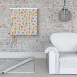 Warren Reed - Designer Cute Pastel Jungle Animals Framed Canvas in Off-White - Size: w40 inch x h40 inch - thumbnail 2
