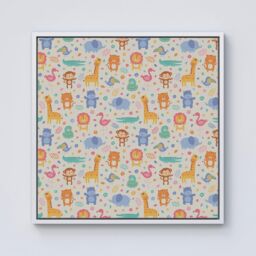 Warren Reed - Designer Cute Pastel Jungle Animals Framed Canvas in Off-White - Size: w40 inch x h40 inch - thumbnail 1