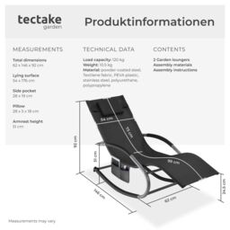 tectake Sun Lounger Taya in Black - Size: 2 Seater - thumbnail 6
