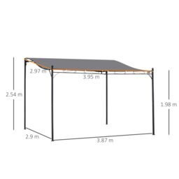 OUTSUNNY 4 x 3 m Canopy Metal Wall Gazebo Awning Garden Marquee Shelter Door Porch in Grey - thumbnail 3