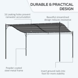 OUTSUNNY 4 x 3 m Canopy Metal Wall Gazebo Awning Garden Marquee Shelter Door Porch in Grey - thumbnail 6