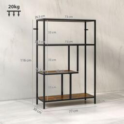 HOMCOM Industrial Bookshelf Bookcase w/ Open Shelves for Study in Dark Brown - thumbnail 3
