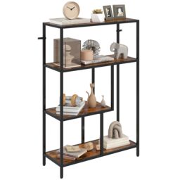 HOMCOM Industrial Bookshelf Bookcase w/ Open Shelves for Study in Dark Brown - thumbnail 2