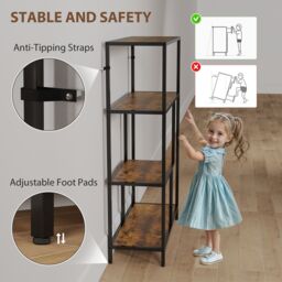 HOMCOM Industrial Bookshelf Bookcase w/ Open Shelves for Study in Dark Brown - thumbnail 6