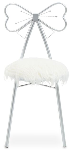 Orsina Silver Bow Faux Chair, Backrest Indoor Chair, Easy to Clean Decor Fur Chair - image 1