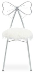 Orsina Silver Bow Faux Chair, Backrest Indoor Chair, Easy to Clean Decor Fur Chair