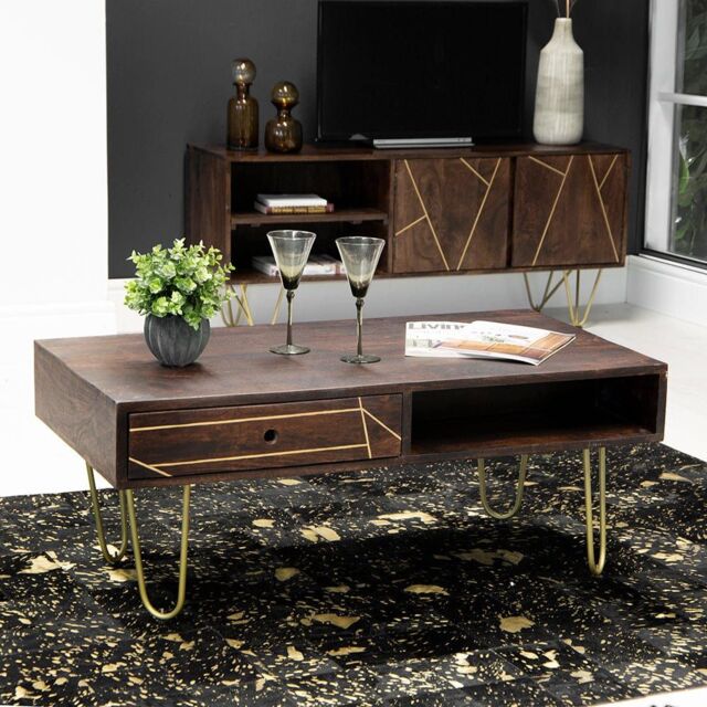 IH Design Jusleen Solid Mango Wood Coffee Table With Drawer in Brown - image 1