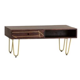 IH Design Jusleen Solid Mango Wood Coffee Table With Drawer in Brown - thumbnail 2