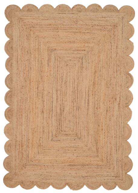 Kukoon Scalloped Trim Natural Handwoven Braided Jute Fireside Living Area Rug in Beige - Size: 120 cm x 170 cm - image 1
