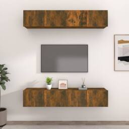 Berkfield Home TV Cabinets 4 pcs Smoked Oak 80x30x30 cm Engineered Wood in Brown - Size: 80 x 30 x 30 cm - thumbnail 2