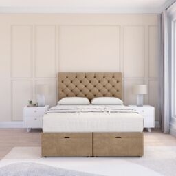 Sloomy Mayfair Naples Fabric Ottoman Bed End Opening With Sprung Memory Mattress & 26 Inch strut Headboard in Light Brown - Size: Single - thumbnail 2