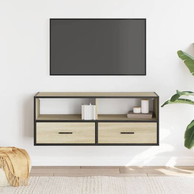 Berkfield Home TV Cabinet Sonoma Oak 100x31x39.5 cm Engineered Wood & Metal in Light Tan - image 1