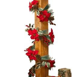 Samuel Alexander 1.8m Red & Green Poinsettia Garland with Pinecones & Foliage - thumbnail 1