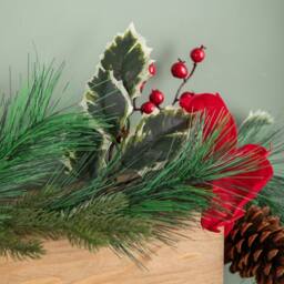 Samuel Alexander 1.8m Red & Green Poinsettia Garland with Pinecones & Foliage - thumbnail 7