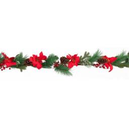 Samuel Alexander 1.8m Red & Green Poinsettia Garland with Pinecones & Foliage - thumbnail 8