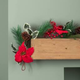 Samuel Alexander 1.8m Red & Green Poinsettia Garland with Pinecones & Foliage - thumbnail 4