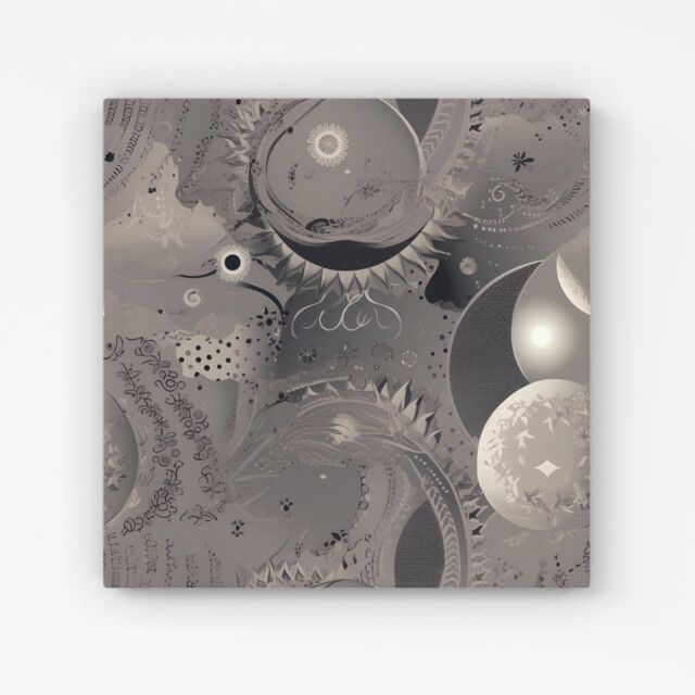 Warren Reed - Designer Abstract Moon Shapes Canvas in Grey - Size: w10 inch x h10 inch - image 1