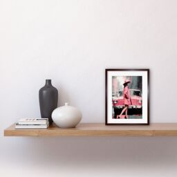 "Artery8 Wall Art Print Woman & Classic Car Retro Pink Aesthetic Artwork Framed 9X7 Inch in Brown - Size: W7"" x H9""" - thumbnail 2