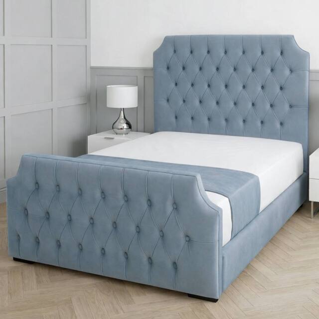 Living Comfort Bedz Westminster Upholstered Gas Lift Storage Bed with 48 Inch Headboard in Light Blue - Size: King - image 1