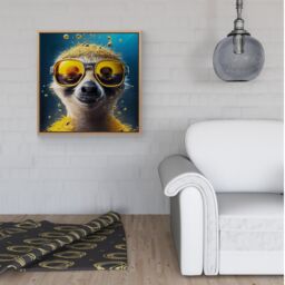 "Warren Reed - Designer Meerkat With Golden Glasses Splashart Framed Canvas in Light Brown - Size: W30"" x H30""" - thumbnail 2