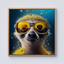 "Warren Reed - Designer Meerkat With Golden Glasses Splashart Framed Canvas in Light Brown - Size: W30"" x H30""" - thumbnail 1