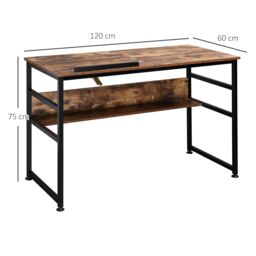 HOMCOM Tiltable Drafting Table Home Office Computer Desk with Open Shelf in Brown - thumbnail 3