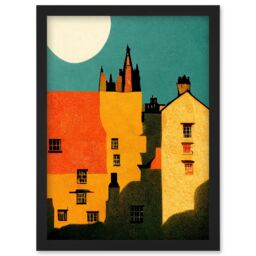 Artery8 Paper Cut Dean Village Edinburgh in Vibrant Reds & Yellows Artwork Framed Wall Art Print A4 in Black - thumbnail 1