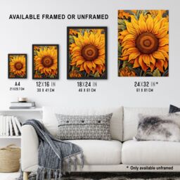 Artery8 Single Sensational Summer Sunflower Bright Floral Illustration Vibrant Yellow William Morris Style Pattern Large Wall Unframed Art Poster - thumbnail 3