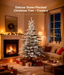 Shatchi 8FT Californian Pine Snow Covered Green Tips Bushy Artificial Plain Christmas Tree in White - thumbnail 2