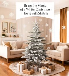 Shatchi 8FT Californian Pine Snow Covered Green Tips Bushy Artificial Plain Christmas Tree in White - thumbnail 5