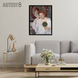 "Artery8 Denise at Her Dressing Table Cassatt Black Framed Canvas Wall Art in Green - Size: W12"" x H16""" - thumbnail 3