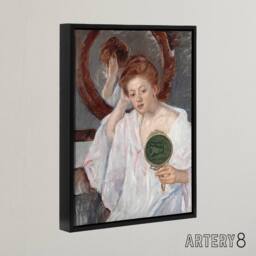 "Artery8 Denise at Her Dressing Table Cassatt Black Framed Canvas Wall Art in Green - Size: W12"" x H16""" - thumbnail 2