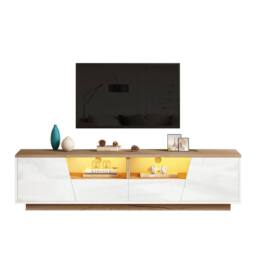 Merax Modern White & Oak LED TV Unit with Drawers for TVs up to 65/75 Inch - thumbnail 9