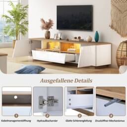 Merax Modern White & Oak LED TV Unit with Drawers for TVs up to 65/75 Inch - thumbnail 4