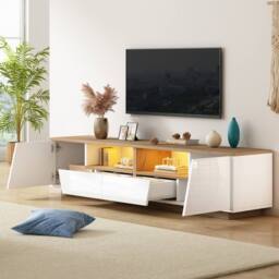 Merax Modern White & Oak LED TV Unit with Drawers for TVs up to 65/75 Inch - thumbnail 2