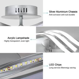 Pheashine Silver 3 Wave LED Ceiling Light, 24W Cool White, 52×15×10cm Flush Lamp - thumbnail 3