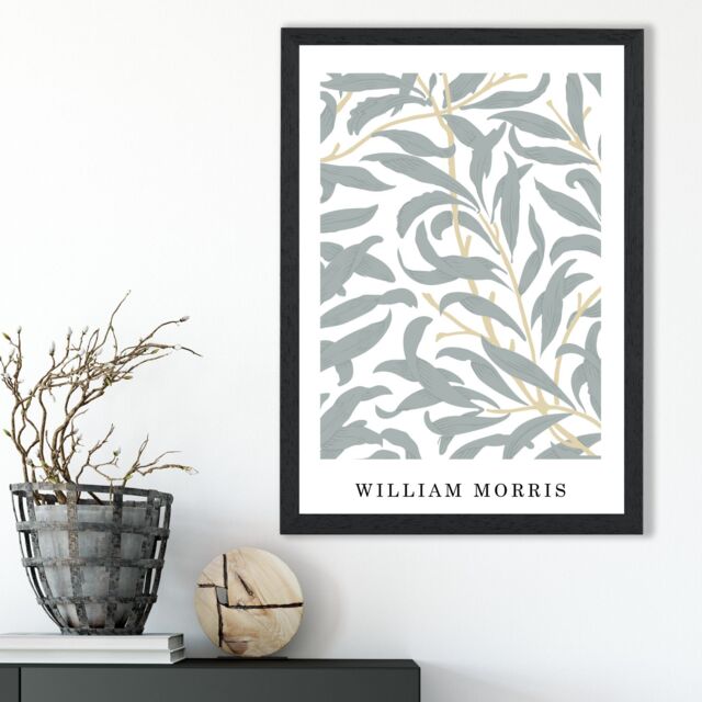 ARTZE William Morris Sage Green Willow Art Print / Black Frame / SIZE: A3 in Pale Green - image 1