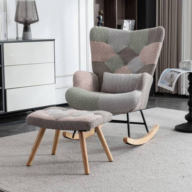 Fascinate Multicolour Fabric Wingback Rocking Chair With Footstool - image 1