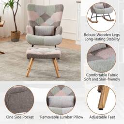 Fascinate Multicolour Fabric Wingback Rocking Chair With Footstool - thumbnail 7