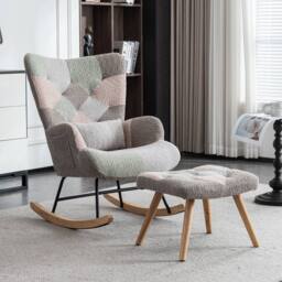 Fascinate Multicolour Fabric Wingback Rocking Chair With Footstool - thumbnail 2
