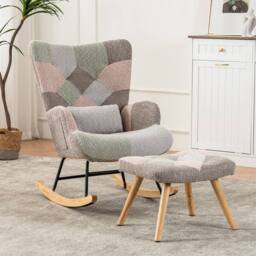 Fascinate Multicolour Fabric Wingback Rocking Chair With Footstool - thumbnail 3
